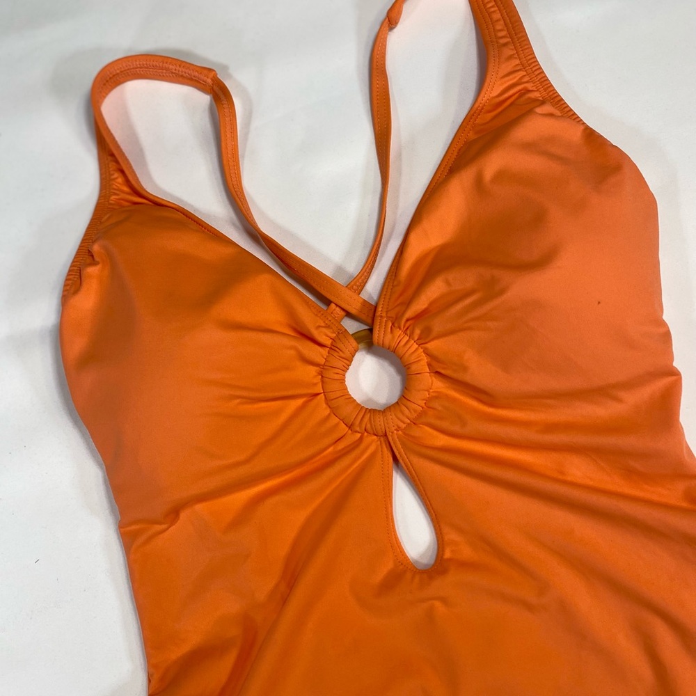 Bleu Rod Beattie Orange One-Piece Swimsuit with Ring Detail